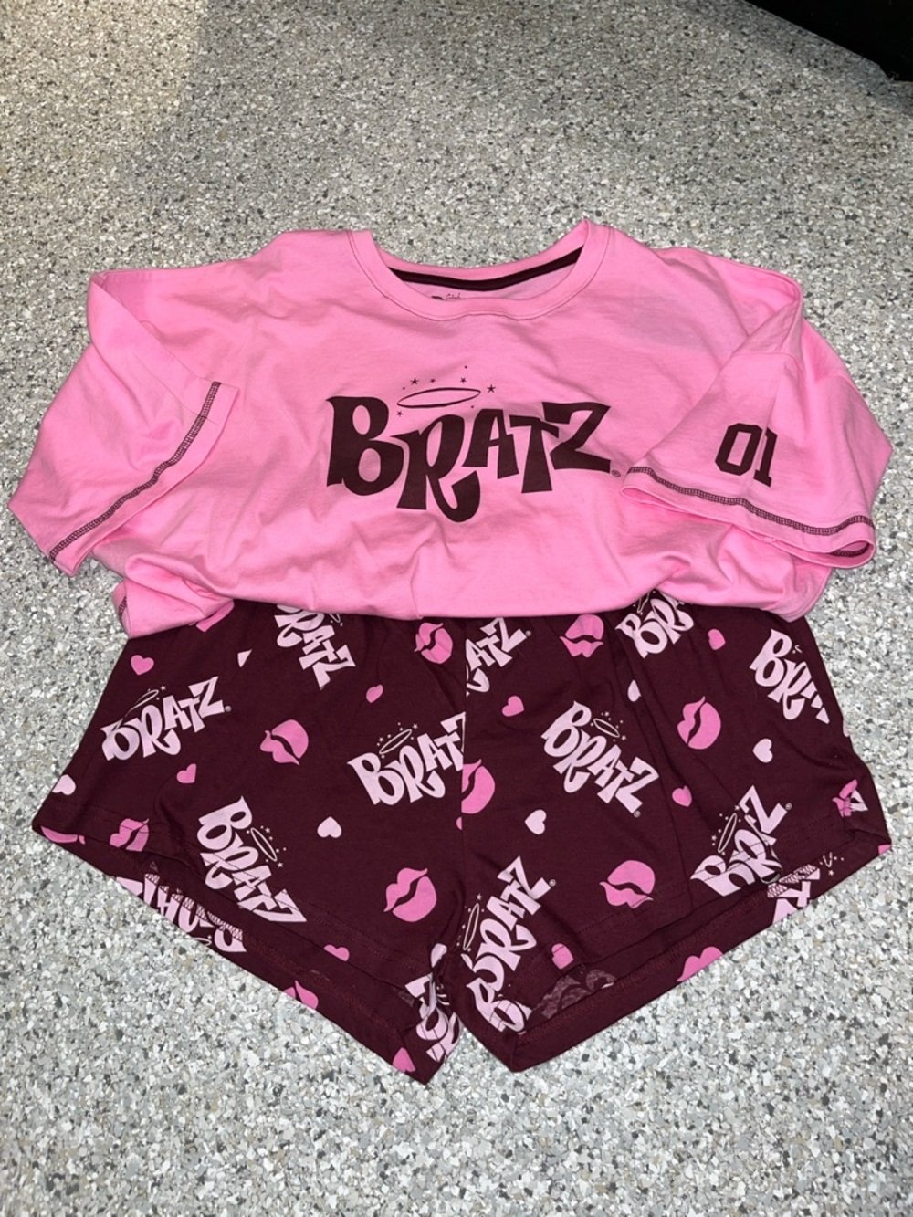Pink Short Sleeve Top and Maroon Print Shorts Sleep Set